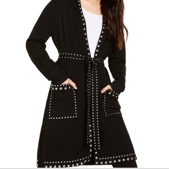 NWT INC International Concepts Black Studded Front Tie Cardigan Deep Black - Picture 3 of 5